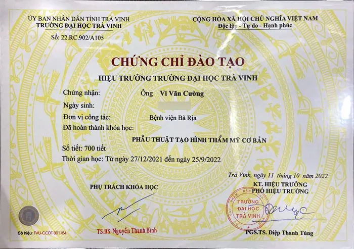 Bác Sĩ CKI Vi Văn Cường – Bác Sĩ Chuyên Khoa Tạo Hình Bụng, Ngực Và Mông